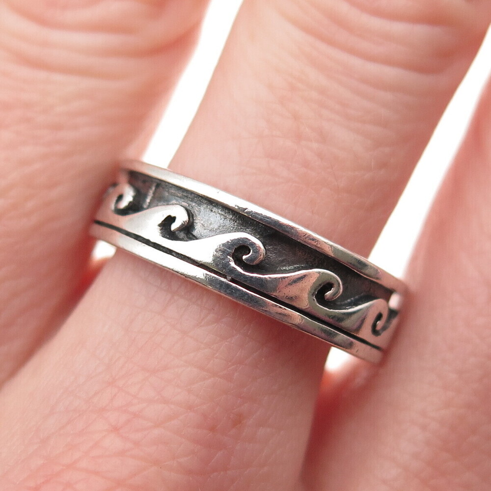 Chapal Zenray 925 Sterling Silver Vintage Wave Oxidized Band Ring Size 9.25
